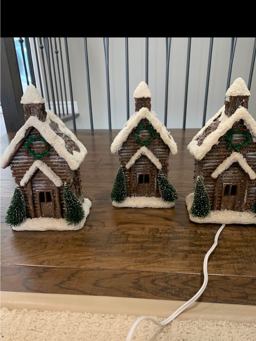 Festive Snowy Log Cabin Holiday Decor Set - Brown and White